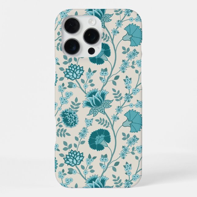 Jacobean Floral Big Pattern Teals on Cream iPhone Case (Back)