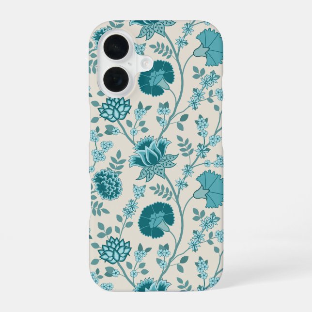 Jacobean Floral Big Pattern Teals on Cream iPhone Case (Back)