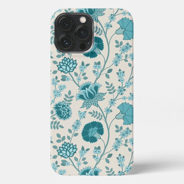 Jacobean Floral Big Pattern Teals on Cream iPhone Case (Back)