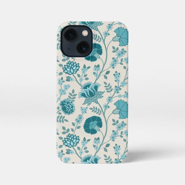 Jacobean Floral Big Pattern Teals on Cream iPhone Case (Back)