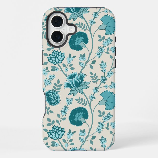 Jacobean Floral Big Pattern Teals on Cream iPhone Case (Back)