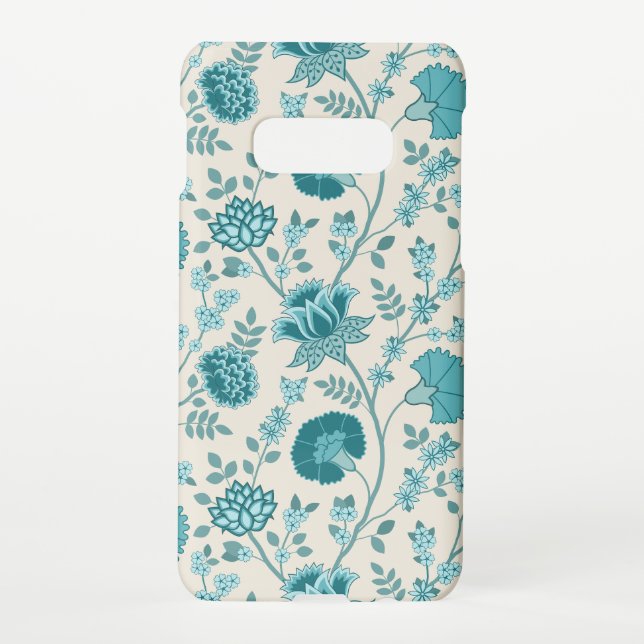 Jacobean Floral Big Pattern Teals on Cream Samsung Galaxy Case (Back)