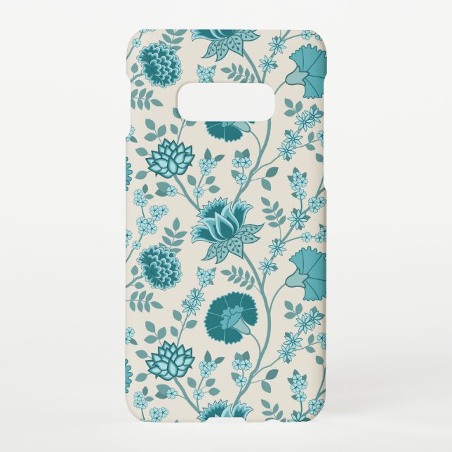 Jacobean Floral Big Pattern Teals on Cream Samsung Galaxy Case (Back)