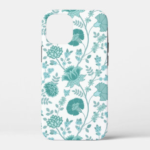 Jacobean Floral Big Pattern Teals on White iPhone 12 Mini Case