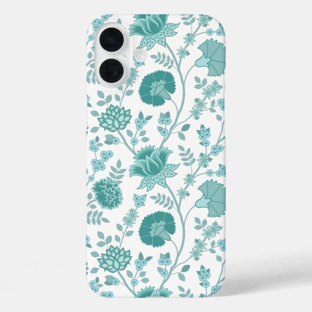 Jacobean Floral Big Pattern Teals on White Case-Mate iPhone Case (Back)