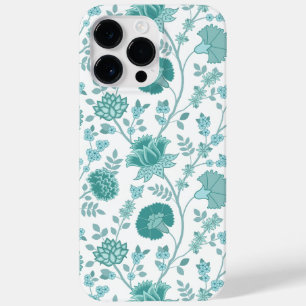 Jacobean Floral Big Pattern Teals on White Case-Mate iPhone 14 Pro Max Case