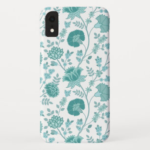 Jacobean Floral Big Pattern Teals on White iPhone XR Case