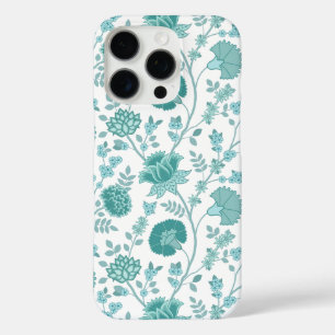 Jacobean Floral Big Pattern Teals on White iPhone 16 Pro Case