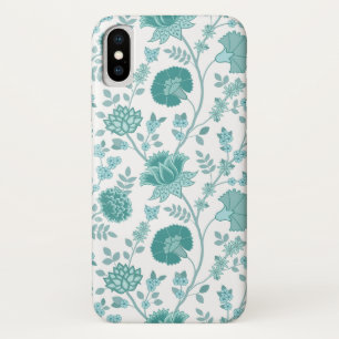 Jacobean Floral Big Pattern Teals on White iPhone X Case