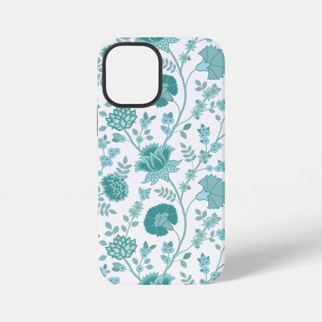 Jacobean Floral Big Pattern Teals on White iPhone Case (Back)