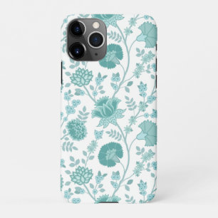 Jacobean Floral Big Pattern Teals on White iPhone 11Pro Case