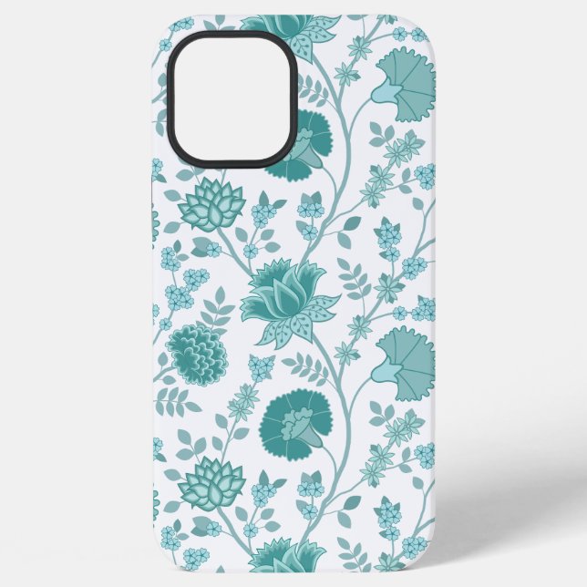 Jacobean Floral Big Pattern Teals on White iPhone Case (Back)