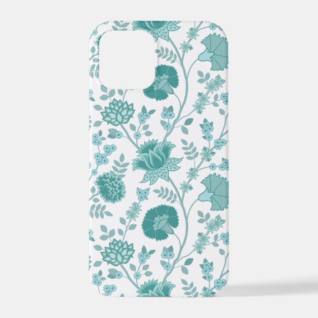 Jacobean Floral Big Pattern Teals on White iPhone Case (Back)