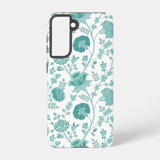 Jacobean Floral Big Pattern Teals on White Samsung Galaxy Case (Back)