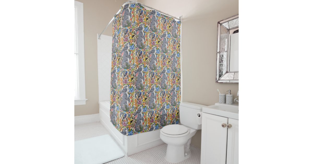 Jacobean Floral Bunny Rabbit Birds Shower Curtain | Zazzle