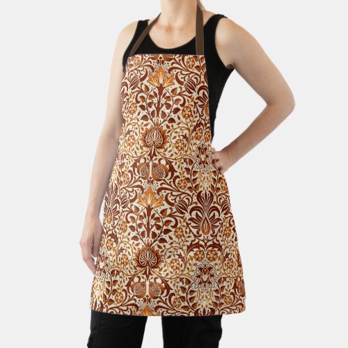 Jacobean Floral Damask Beige and Chocolate Brown Apron