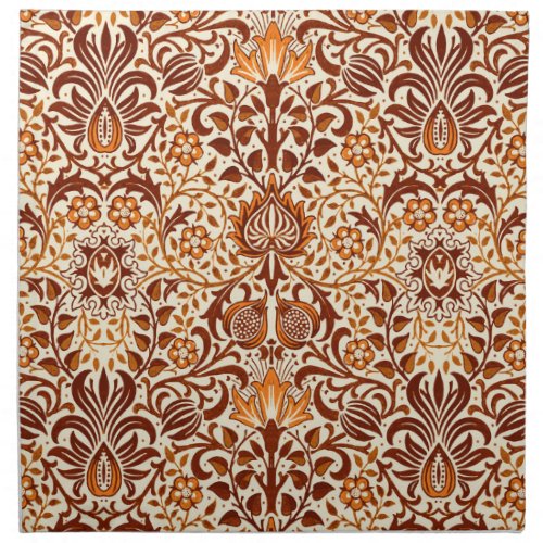 Jacobean Floral Damask Beige and Chocolate Brown Cloth Napkin