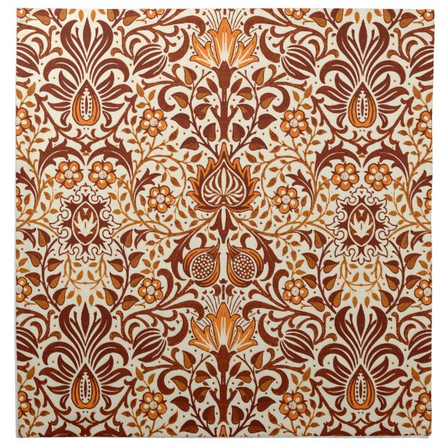 Jacobean Floral Damask, Beige and Chocolate Brown Cloth Napkin (Front)