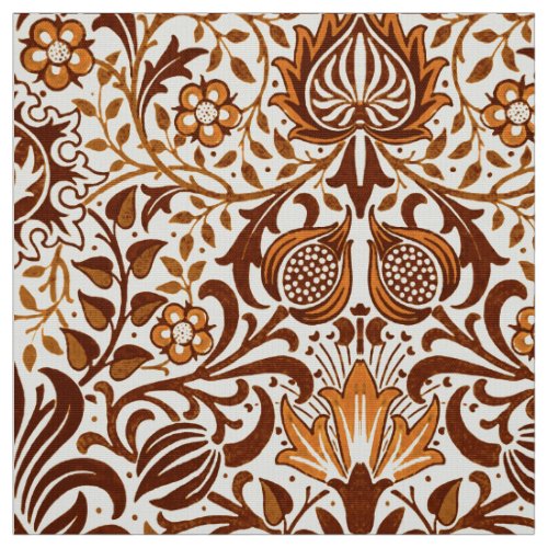 Jacobean Floral Damask Beige and Chocolate Brown Fabric