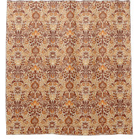 Jacobean Floral Damask, Beige and Chocolate Brown Shower Curtain