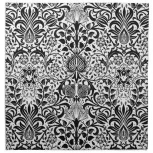 Jacobean Floral Damask, Black, White and Gray Cloth Napkin