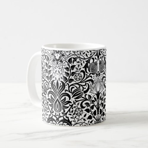 Jacobean Floral Damask Black White and Gray Coffee Mug