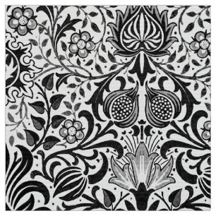 Jacobean Floral Damask, Black, White and Gray  Fabric