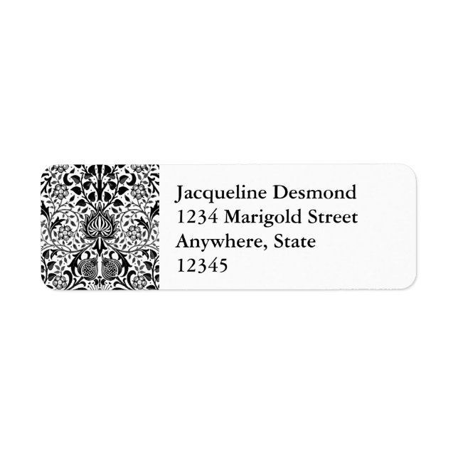 Jacobean Floral Damask, Black, White and Gray Label (Front)