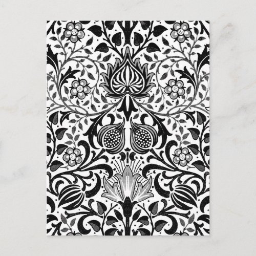 Jacobean Floral Damask Black White and Gray  Postcard