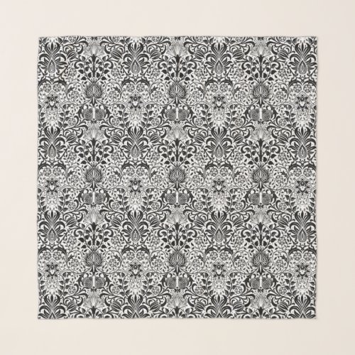 Jacobean Floral Damask Black White and Gray Scarf