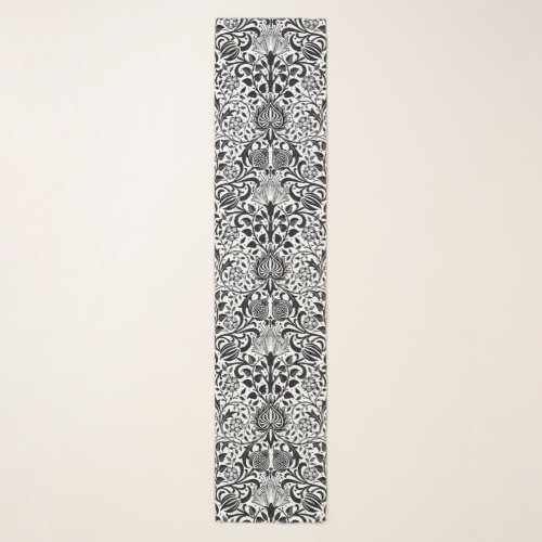 Jacobean Floral Damask Black White and Gray  Scarf