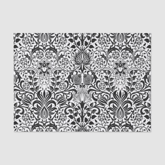 Jacobean Floral Damask, Black, White and Gray Tissue Paper (Front)