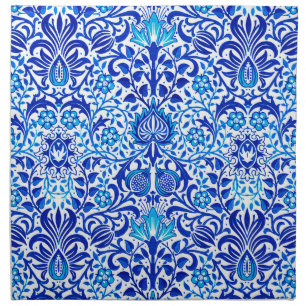 Jacobean Floral Damask, Cobalt Blue and White Cloth Napkin