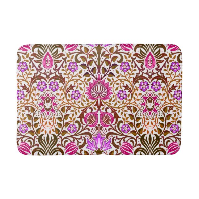 Jacobean Floral Damask, Pink, Violet and Brown  Bath Mat (Front)