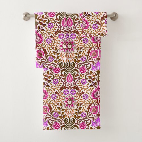 Jacobean Floral Damask Pink Violet and Brown  Bath Towel Set