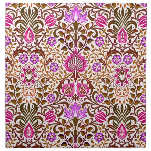 Jacobean Floral Damask Pink Violet and Brown Cloth Napkin