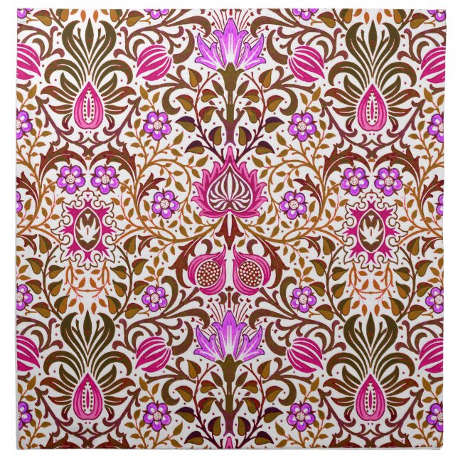 Jacobean Floral Damask, Pink, Violet and Brown Cloth Napkin (Front)