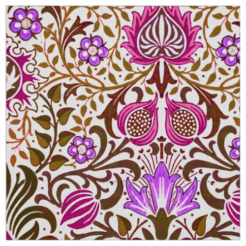 Jacobean Floral Damask Pink Violet and Brown Fabric