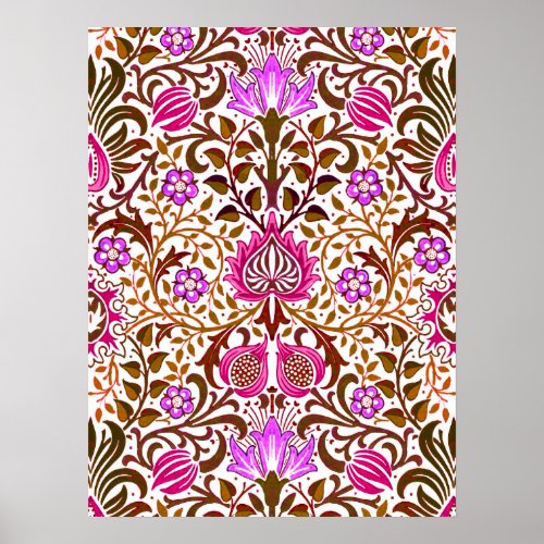 Jacobean Floral Damask Pink Violet and Brown  Poster