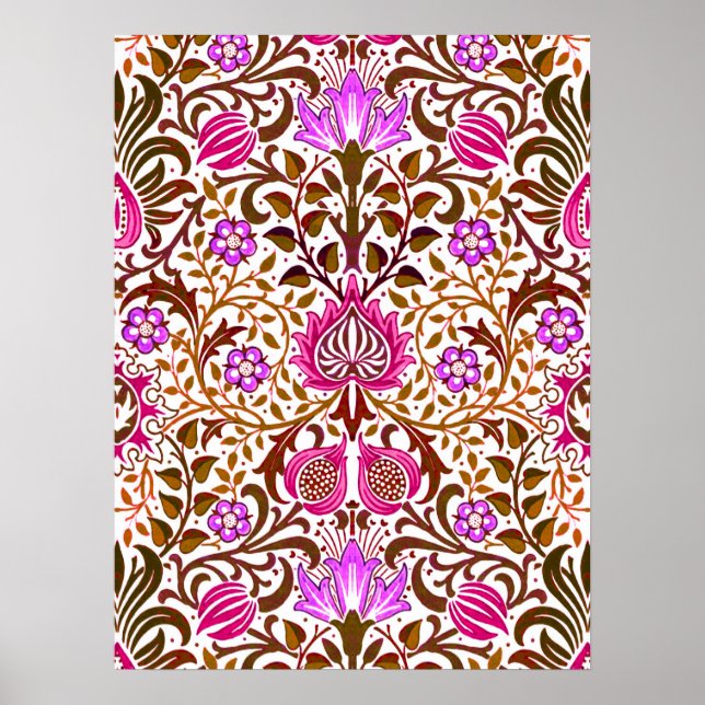 Jacobean Floral Damask, Pink, Violet and Brown  Poster (Front)