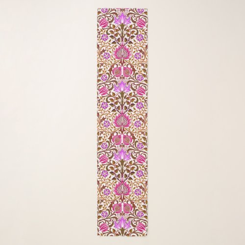 Jacobean Floral Damask Pink Violet and Brown Scarf