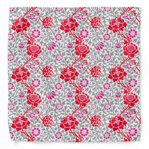 Jacobean Floral, Deep Red, Pink and Gray Bandana
