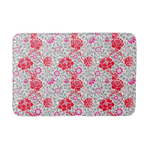 Jacobean Floral, Deep Red, Pink and Gray Bath Mat