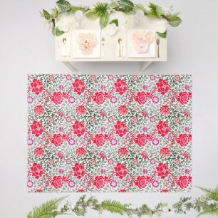 Jacobean Floral, Deep Red, Pink and Gray Outdoor Rug