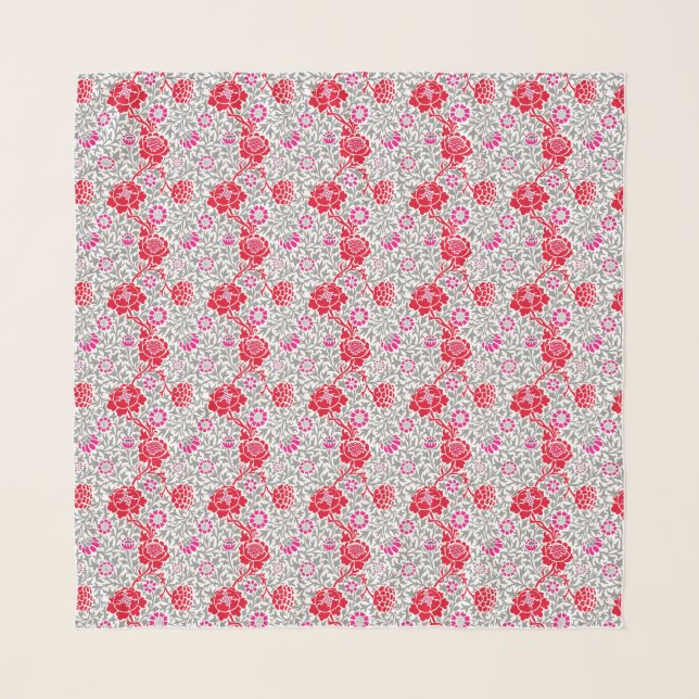 Jacobean Floral, Deep Red, Pink and Gray Scarf (Front)