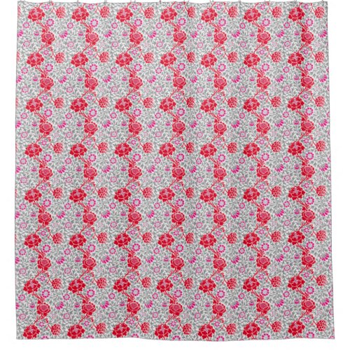 Jacobean Floral Deep Red Pink and Gray Shower Curtain