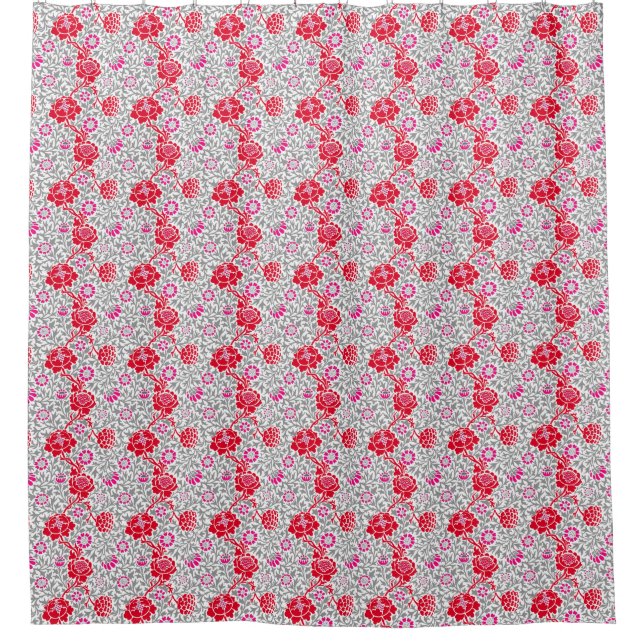 Jacobean Floral, Deep Red, Pink and Gray Shower Curtain (Front)
