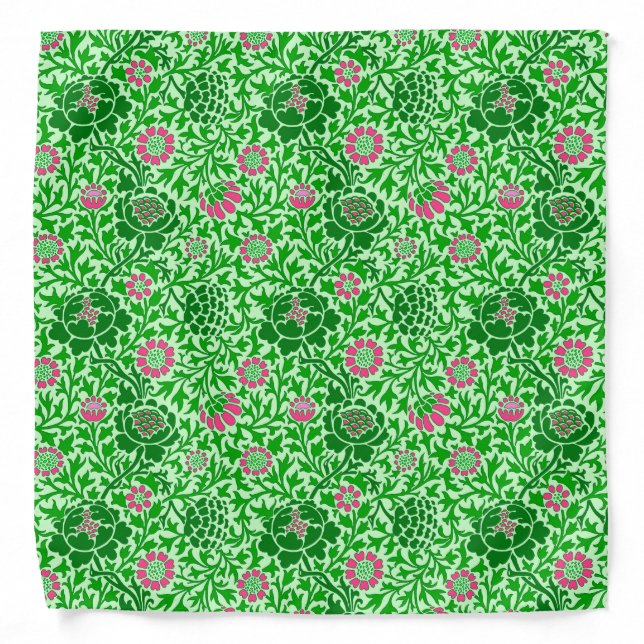 Jacobean Floral, Emerald and Lime Green Bandana (Front)