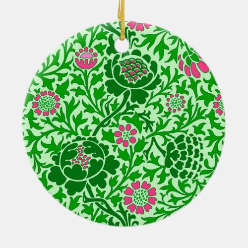 Jacobean Floral Emerald and Lime Green Ceramic Ornament