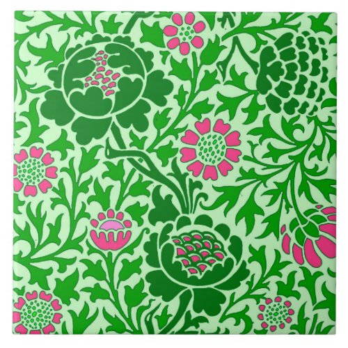 Jacobean Floral  Emerald and Lime Green Ceramic Tile